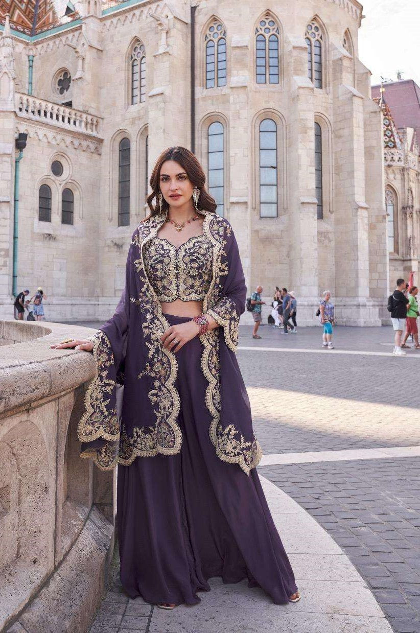 Silk Fabric Glamorous Readymade Palazzo Suit