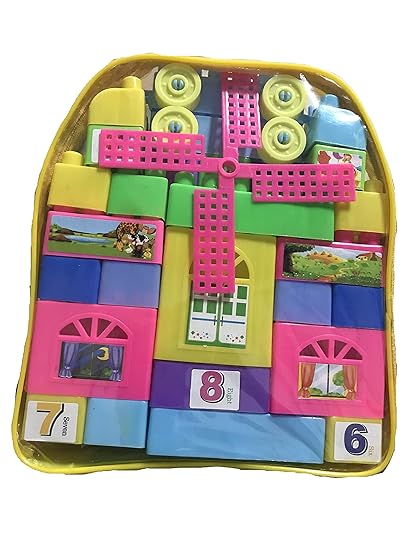 Building Blocks Educational 58 Pieces with Numbers, Stickers, and Carry Bag Multicolor Toy