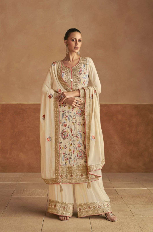 Chinon Silk Fabric White Color Glamorous Readymade Palazzo Suit