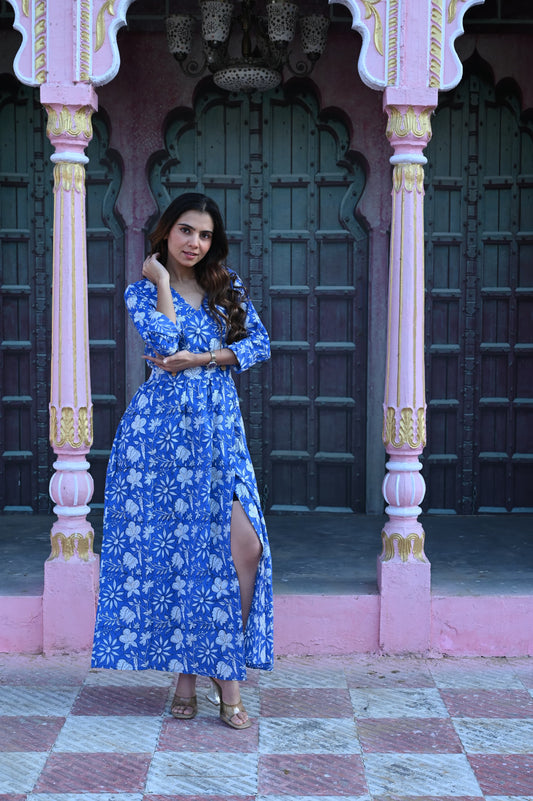 Mul Cotton Hand Block Printed Dress