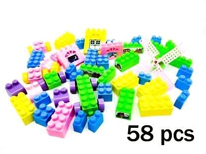 Building Blocks Educational 58 Pieces with Numbers, Stickers, and Carry Bag Multicolor Toy