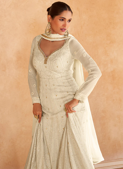 Designer Anarkali with Ivory and White Chikankari Embroidery