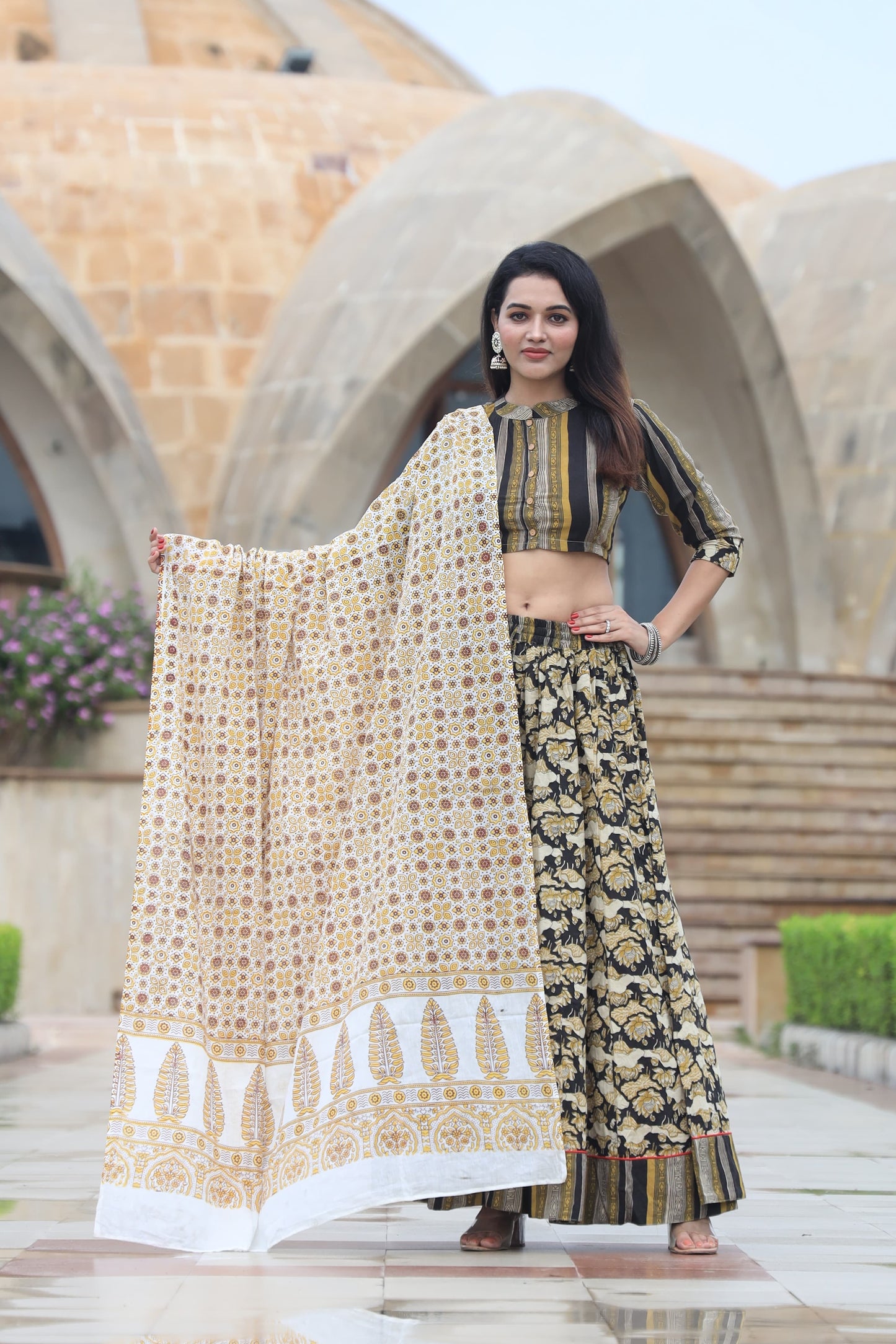 Pure Mul Cotton Lehenga Blouse & Dupatta Set