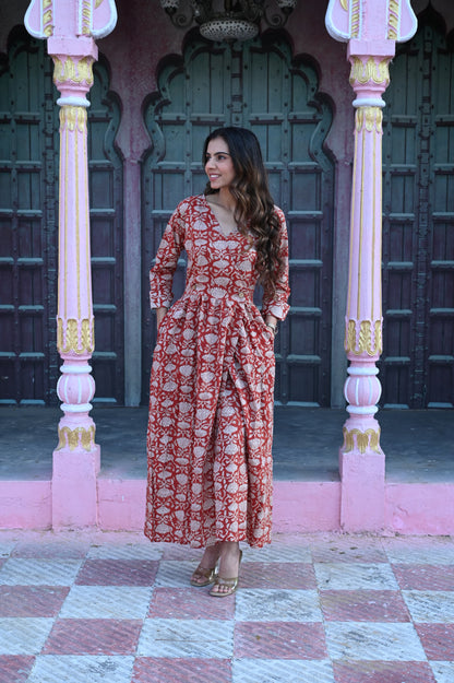 Mul Cotton Hand Block Printed Dress