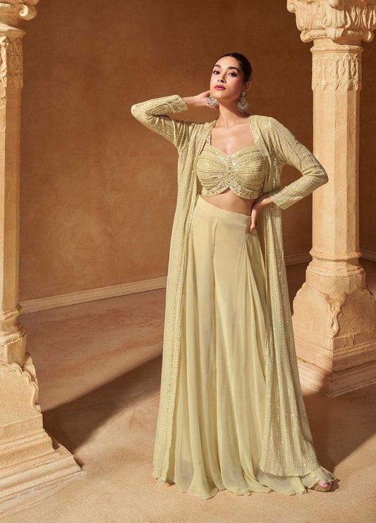 Georgette Fabric Readymade Palazzo Suit With Jacket