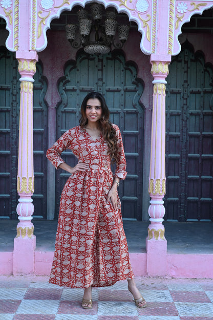 Mul Cotton Hand Block Printed Dress