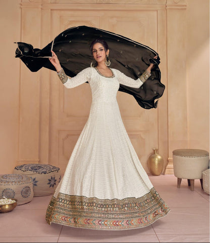 Classic White Color Anarkali Suit In Georgette Fabric