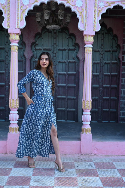 Mul Cotton Hand Block Printed Dress