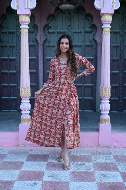 Mul Cotton Hand Block Printed Dress