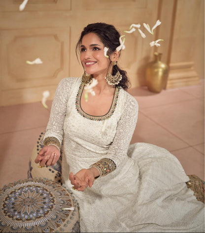 Classic White Color Anarkali Suit In Georgette Fabric