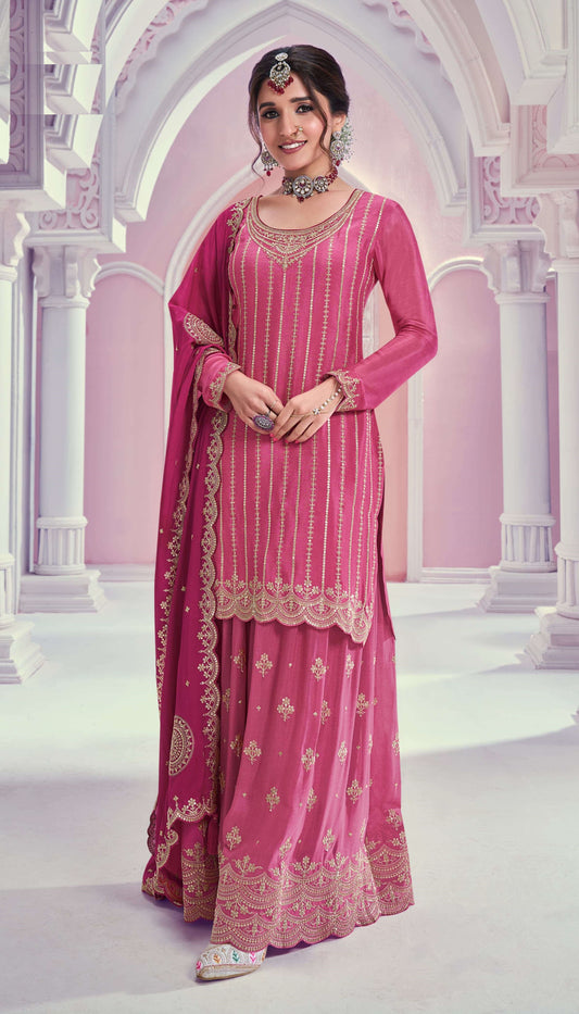 Chinon Silk Fabric Embroidered Palazzo Salwar Suit