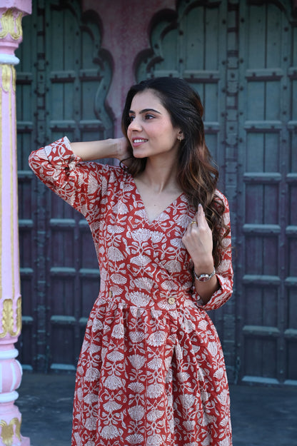 Mul Cotton Hand Block Printed Dress