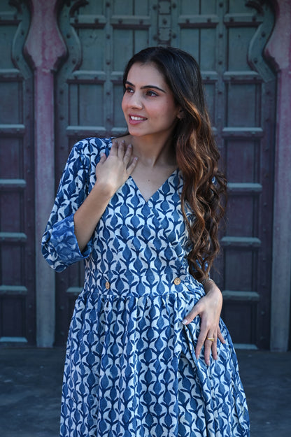 Mul Cotton Hand Block Printed Dress