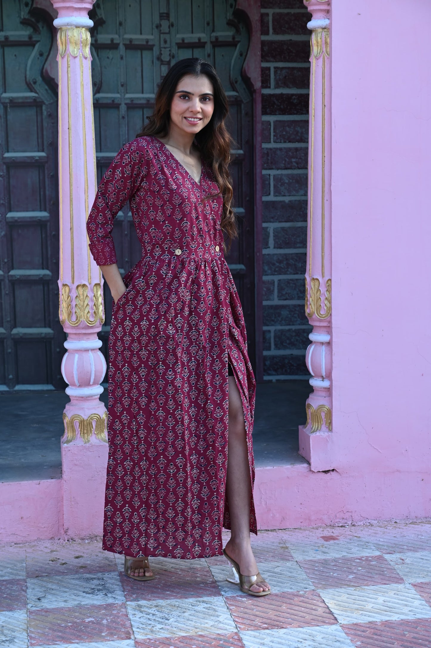 Mul Cotton Hand Block Printed Dress