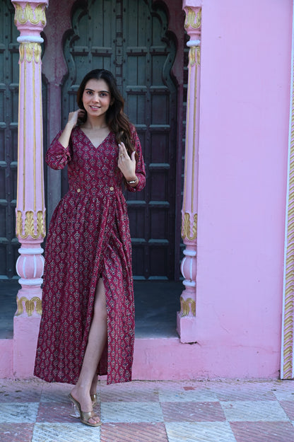 Mul Cotton Hand Block Printed Dress