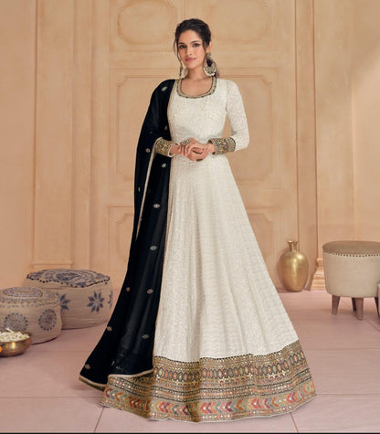 Classic White Color Anarkali Suit In Georgette Fabric