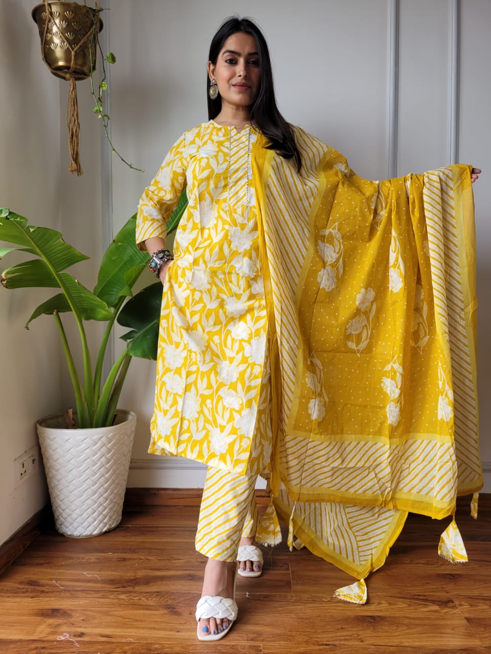 Cotton Suit Set Handblock Print Yellow