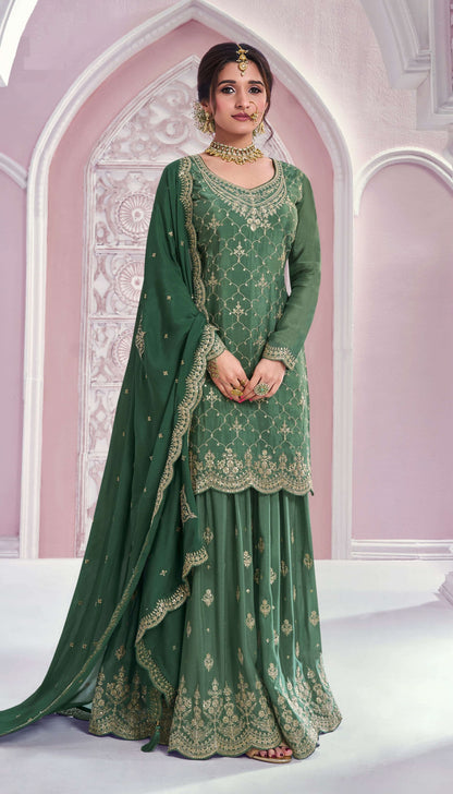 Chinon Silk Fabric Embroidered Palazzo Salwar Suit