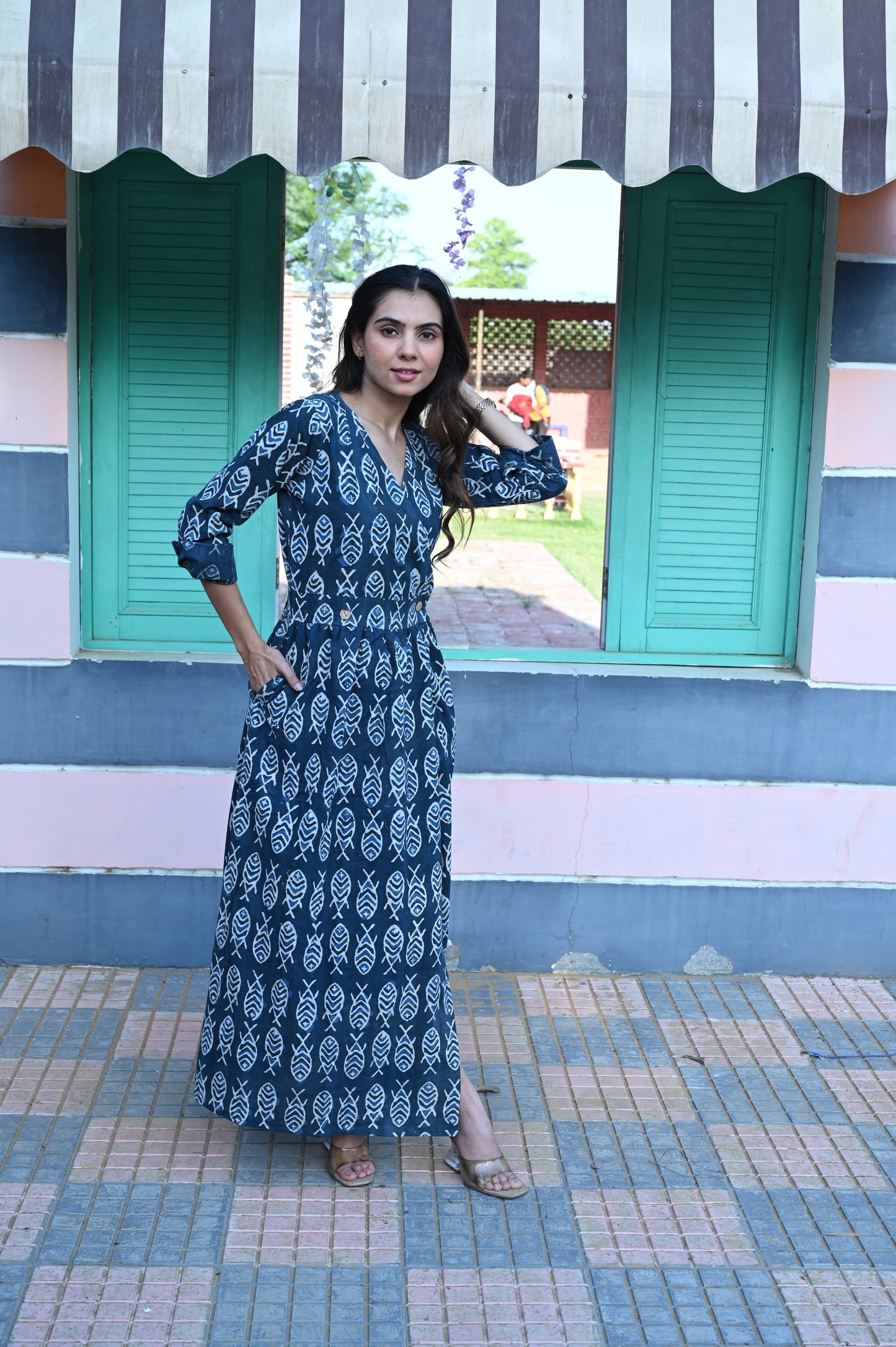 Mul Cotton Hand Block Printed Dress