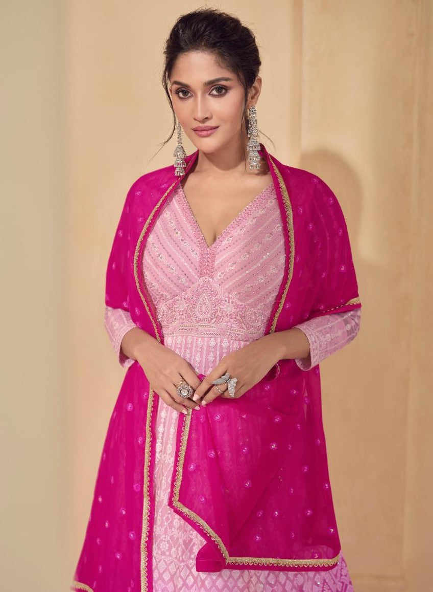 Embroidered Ombre Pink Georgette Anarkali Gown