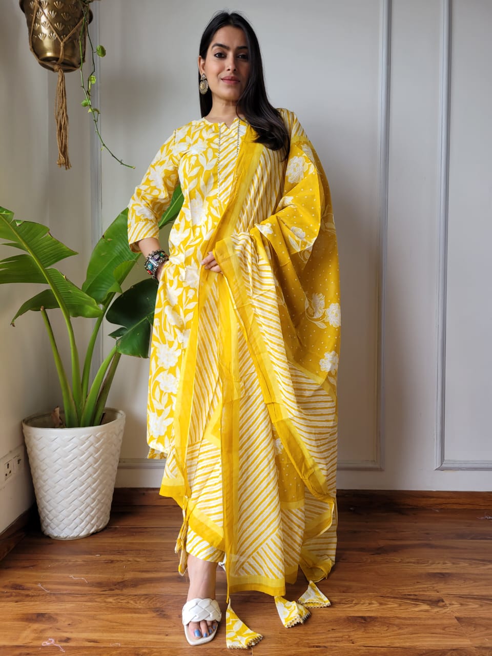 Cotton Suit Set Handblock Print Yellow