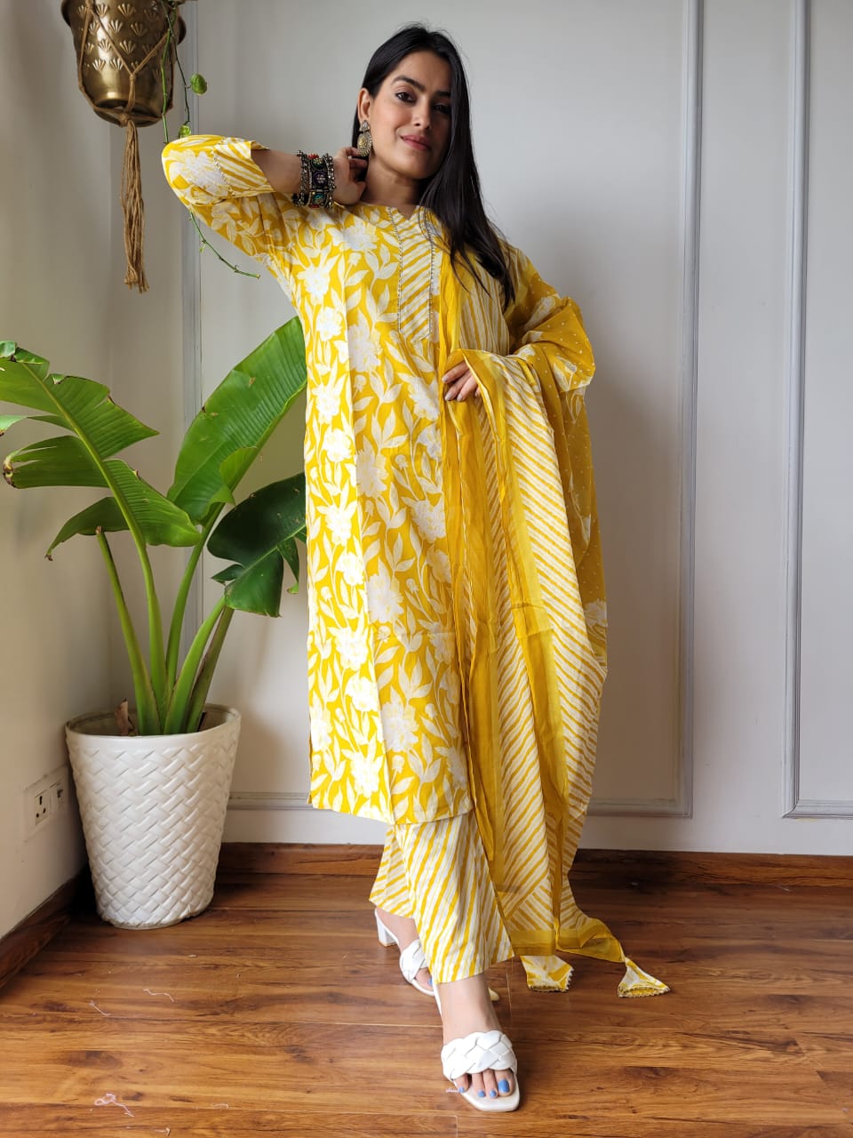 Cotton Suit Set Handblock Print Yellow