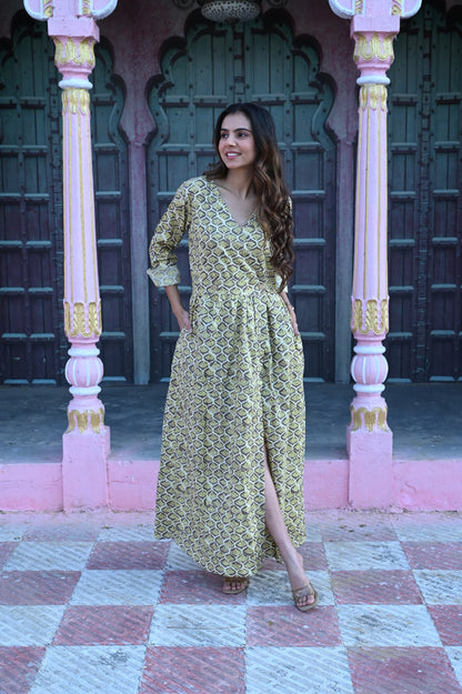 Mul Cotton Hand Block Printed Dress