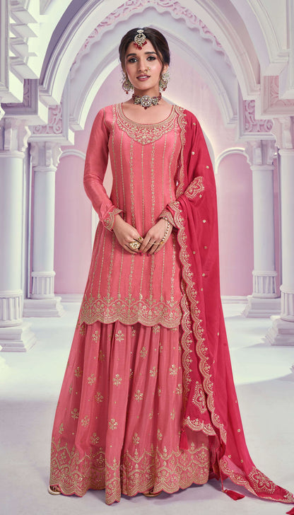 Chinon Silk Fabric Embroidered Palazzo Salwar Suit