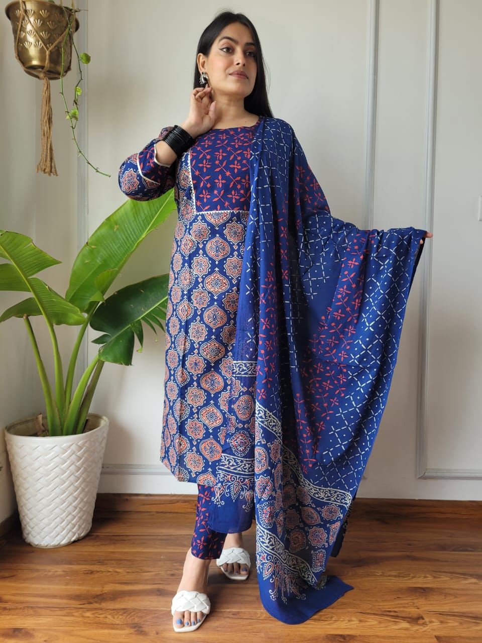 Cotton Suit Set Handblock Print Blue