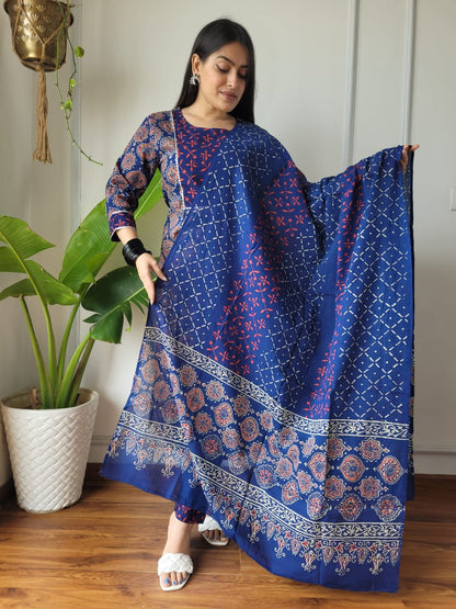 Cotton Suit Set Handblock Print Blue