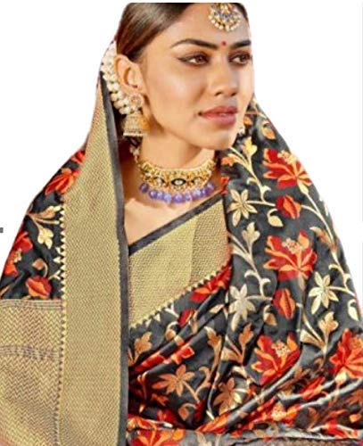 Gray Woven Silk Saree for Women With Blouse Piece