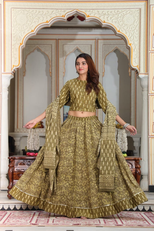 Pure Mul Cotton Lehenga Blouse & Dupatta Set