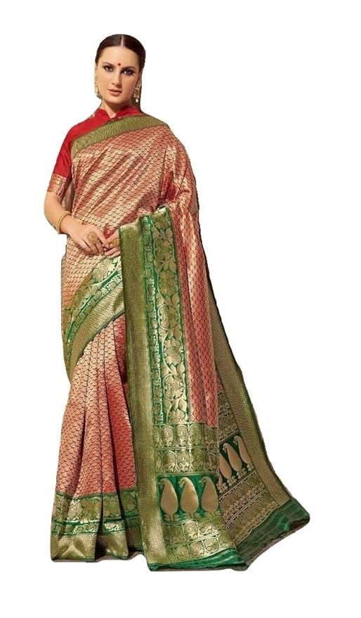 Maroon and Green Weaving Silk Saree