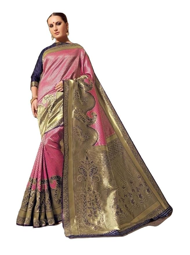 Magenta and Blue Weaving Silk Saree