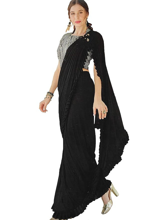 Readymade Black Saree for Women with Readymade Blouse