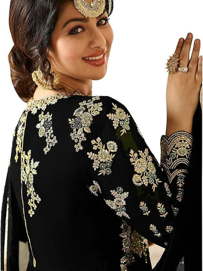 Black Semi-stitched Georgette Embroidered Anarkali Suit