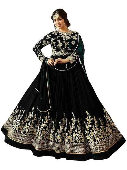 Black Semi-stitched Georgette Embroidered Anarkali Suit