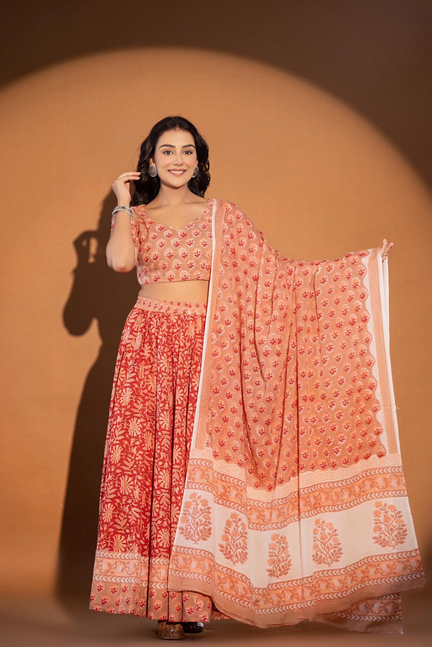 Pure Mul Cotton Lehenga Blouse & Dupatta Set