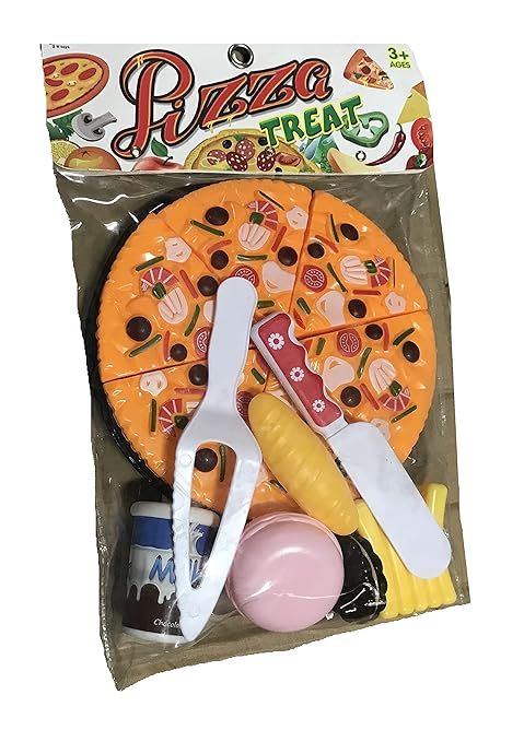 Pizza Party Fast Food Pretend Cooking & Cutting Play Set Toy for Kids (Multicolour)