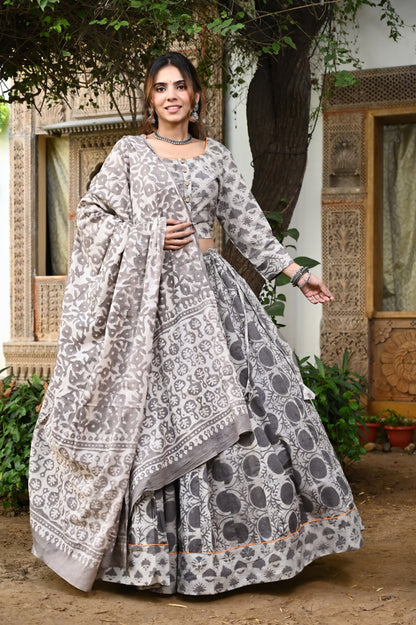 Pure Mul Cotton Lehenga Blouse & Dupatta Set