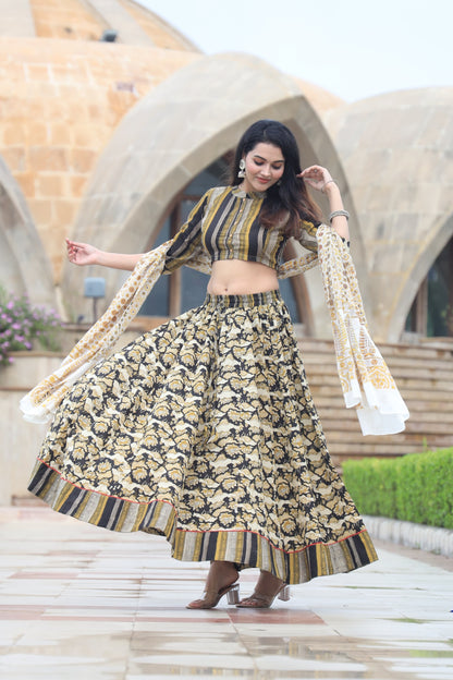 Pure Mul Cotton Lehenga Blouse & Dupatta Set