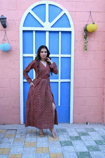 Mul Cotton Hand Block Printed Dress