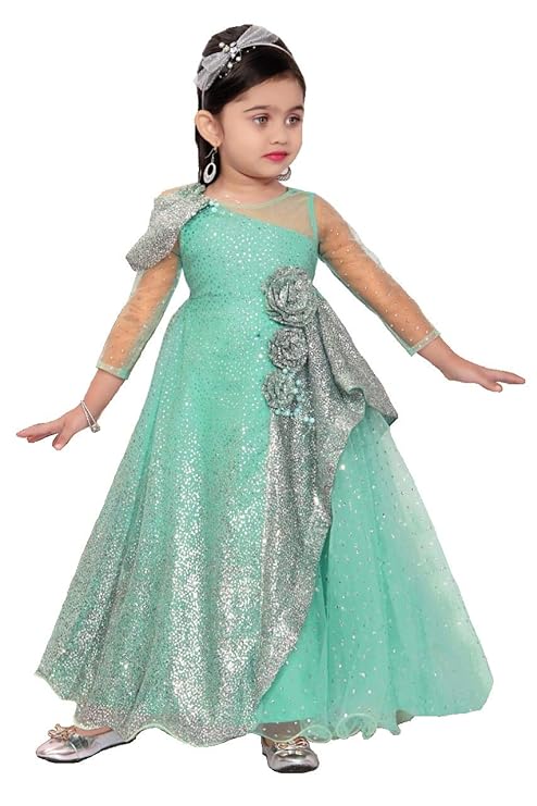 Pista Color Shimmer And Sequin Designer Gown for Girls