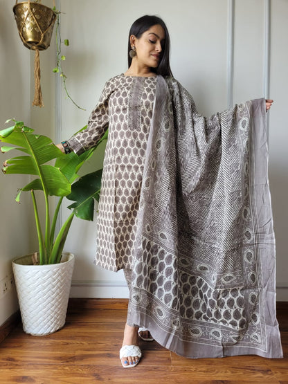 Cotton Suit Set Handblock Print Gray