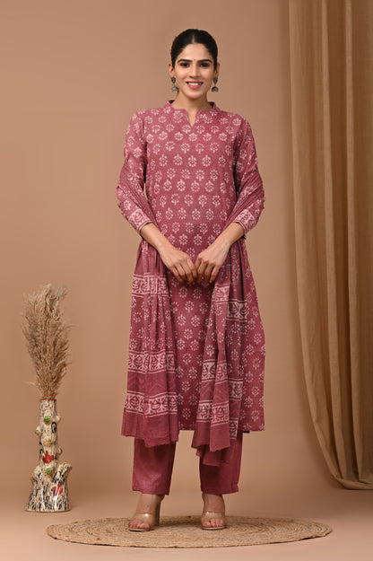 Cotton Suit Set Handblock Print Pink