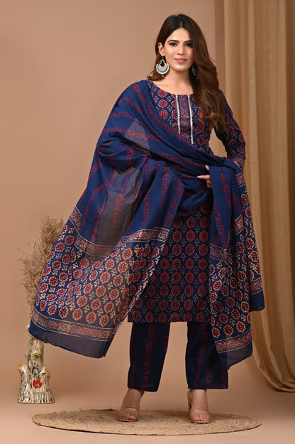 Cotton Suit Set Handblock Print Blue